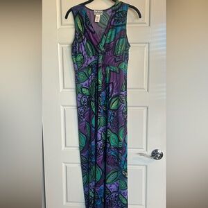 Purple and Green Leaf Print Maxi Skirt